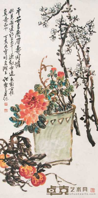 诸乐三 花卉 立轴 136×68cm